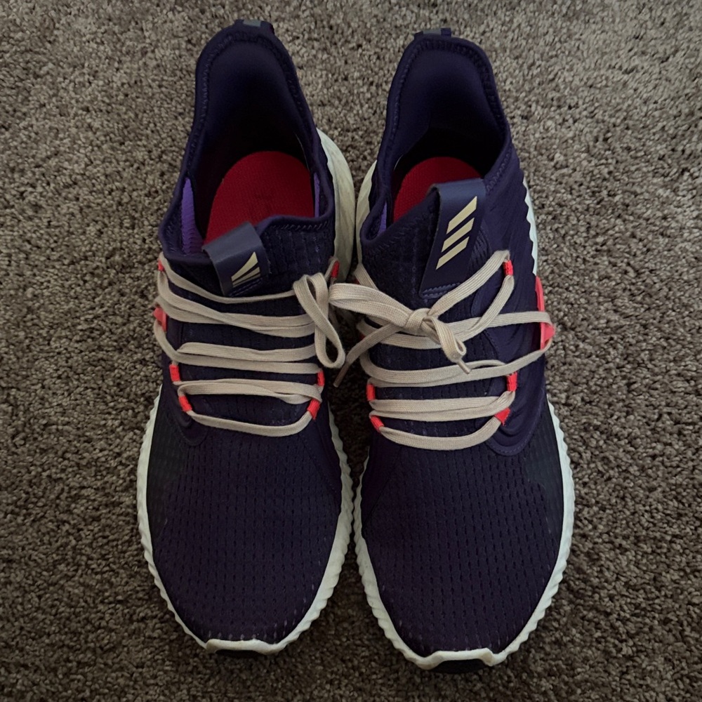 adidas Men's Navy Purple Athletic Shoes with White Soles and Pink Accents